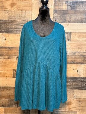 Lane Bryant Women's Teal Blue Long Sleeve Pleated Shirt 22/24 XXL